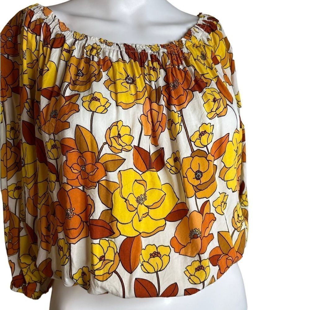 Forever 21 Floral Long Sleeve Flouncy Blouse Top Yellow & Orange Size Small